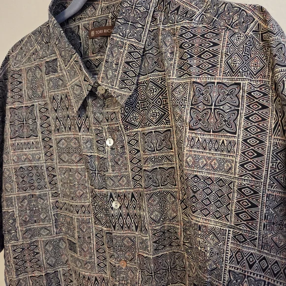 Tori Richard 2XL Short-Sleeve Button Shirt Cotton Lawn Tribal Geometric Hawaii - Picture 3 of 10